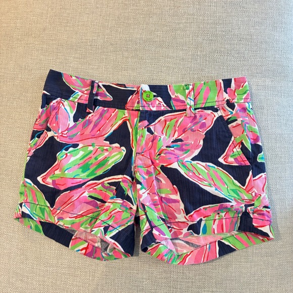 Lilly Pulitzer Pants - Lilly Pulitzer Callahan‎ Shorts Women 0 Navy Pink Tropical Leaf Preppy Resrt